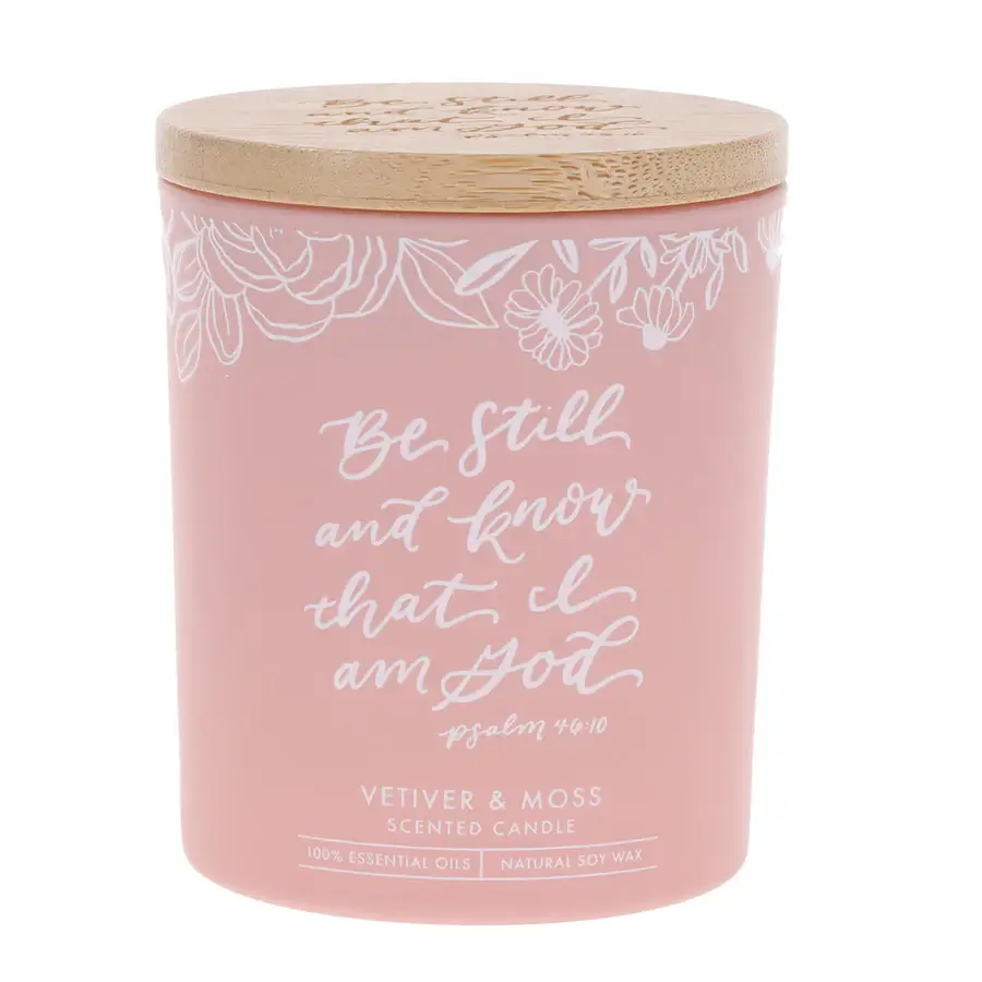 Be Still and Know That I Am God Vetiver and Moss Scented Candle with Bamboo Lid