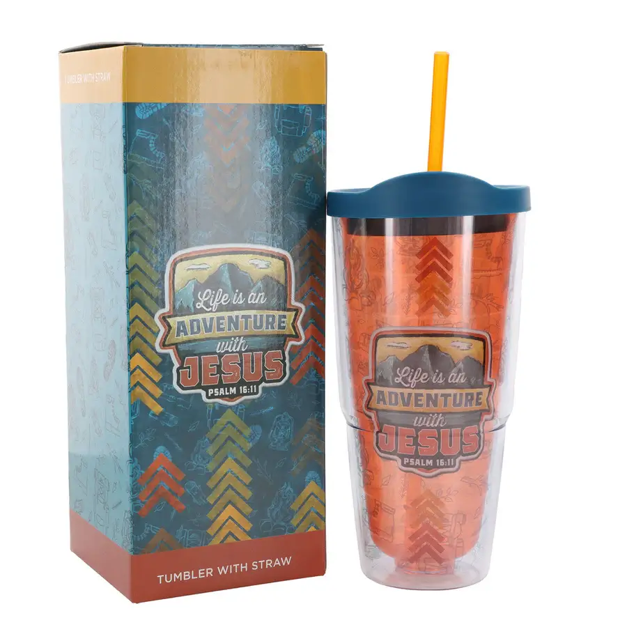Life Is an Adventure with Jesus Plastic Travel Tumbler with Lid and Straw