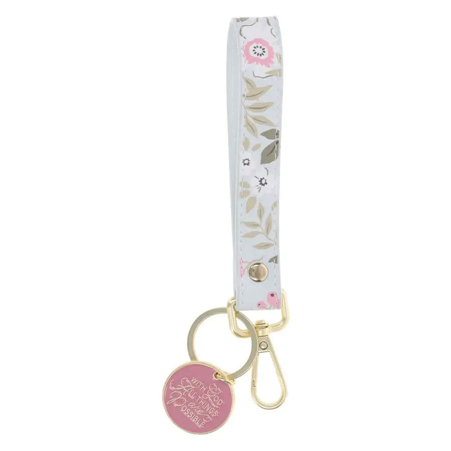 With God All Things are Possible Faux Leather Wristlet Key Ring with Charm