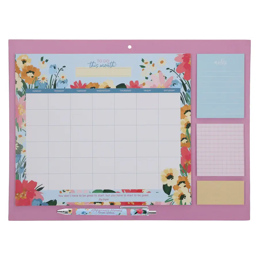 Undated Calendar and Stationery Set with Pen - Bright Floral