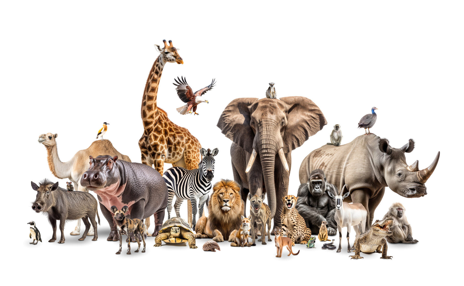 background with African animals on white